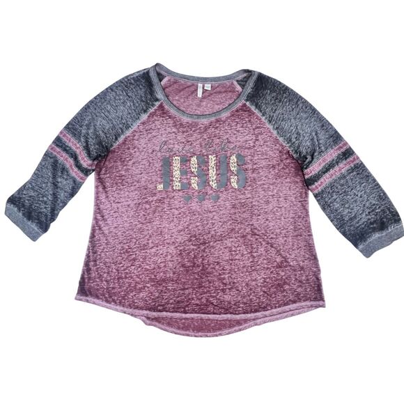 Cato Top XL Burgundy Raglan Sleeve Religious Faith Graphic Tee Love Like Jesus - Picture 1 of 8